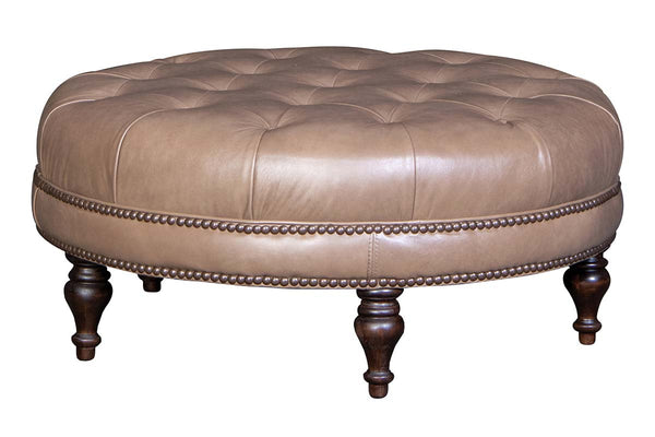 Alder Tufted 36", 42" Or 46" Inch Round Leather Ottoman (3 Sizes Available)