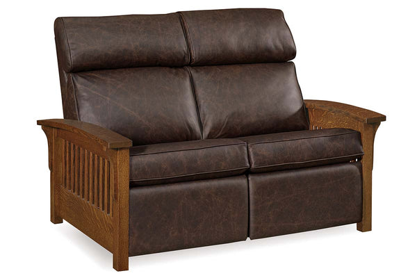 Aldrich "Wall Hugger" Mission Craftsman Style Leather Reclining Loveseat