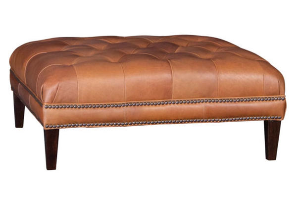 Ames Tufted 36", 42" Or 46" Inch Square Leather Ottoman (3 Sizes Available)