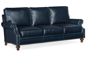 Broadway 82 Inch Traditional Three Cushion Pillow Back Leather Sofa