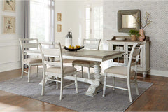 Carlee Antique Linen Modern Farmhouse 5-Piece Trestle Table Dining Set