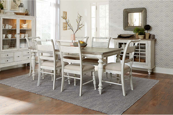 Carlee Antique Linen Modern Farmhouse 7-Piece Leg Table Dining Set