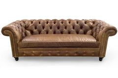 Colburn 94 Inch Chesterfield Single Bench Cushion Tufted Leather Sofa