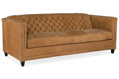 Devonshire 86 Inch Tufted Bench Cushion Leather Sofa