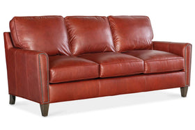 Ellis 79 Inch Apartment Three Cushion Pillow Back Leather Sofa
