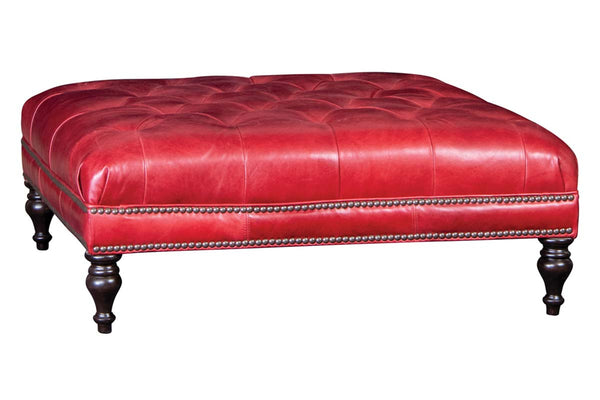 Hubert Tufted 36", 42" Or 46" Inch Square Leather Ottoman (3 Sizes Available)