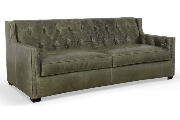 London 91 Inch Traditional Tufted Two Cushion Leather Sofa