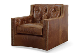 London Leather Tufted Swivel Accent Chair