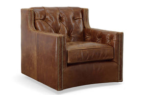 London Leather Tufted Swivel Accent Chair