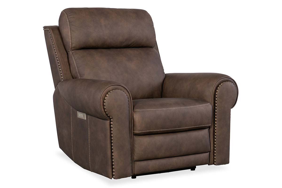 Maxwell Bark Leather Quick Ship Wall Hugger 3 Way Power Recliner