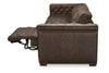 Image of Savion Saddlewood Chesterfield 124 Inch "Quick Ship" Wall Hugger Power Leather Reclining Sofa