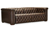 Image of Savion Saddlewood Chesterfield 88 Inch "Quick Ship" Wall Hugger Power Leather Reclining Sofa