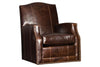 Image of Toby Leather Tight Camelback SWIVEL Accent Chair With Nail Trim