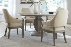 Valencia 5-Piece Havana Brown Round Pedestal Dining Set With Upholstered Armchairs