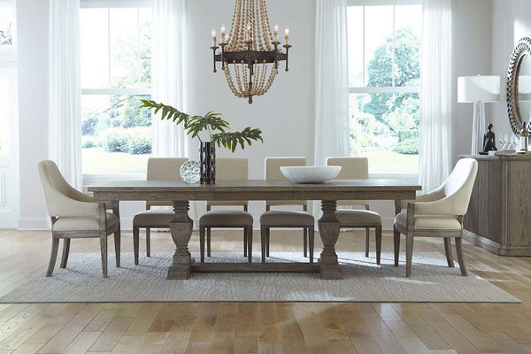 Valencia 7-Piece Havana Brown Rectangular Pedestal Dining Set With Upholstered Armchairs