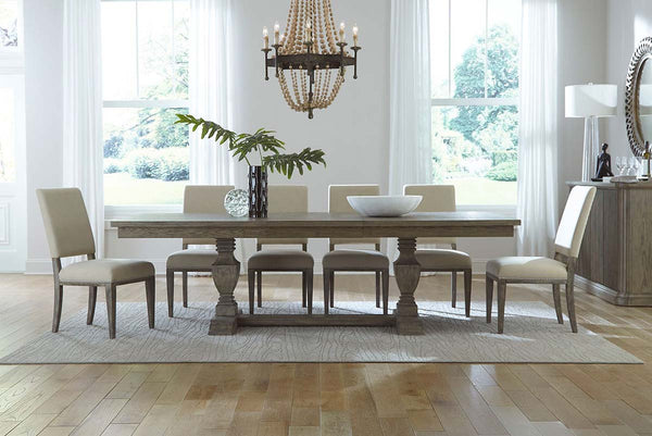 Valencia 7-Piece Havana Brown Rectangular Pedestal Dining Table Set