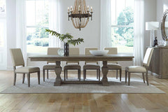 Valencia 7-Piece Havana Brown Rectangular Pedestal Dining Table Set