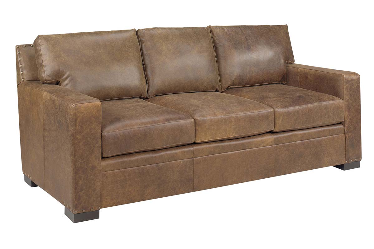 Wellington Large Square Arm Leather Pillow Back Couch With Nails - Club  Furniture