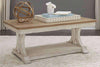 Image of Aberdeen Distressed Antique White Coffee Table With Chestnut Top OUT OF STOCK 9/22 - Club Furniture