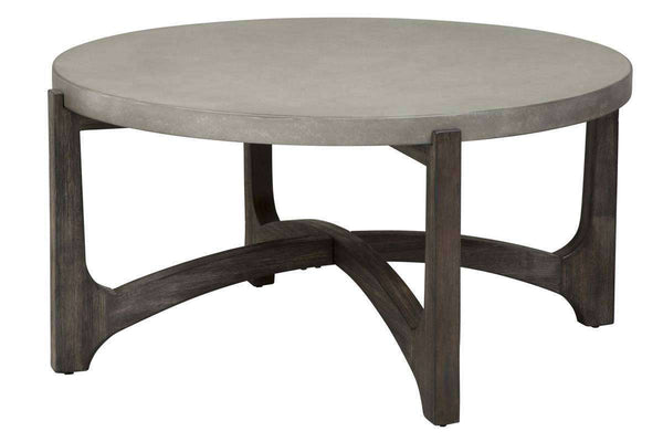 Anslow Round Modern Coffee Table With Dark Wood Base And Concrete ...