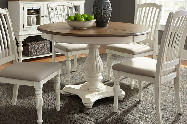 Beaufort 5 Piece White With Nutmeg Top Round Oval Pedestal Dining Tabl