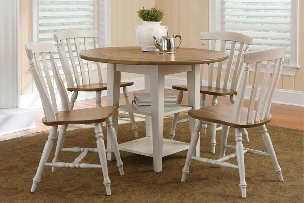 Dover Driftwood White With Sand Top 5 Piece Round Drop Leaf Leg Table