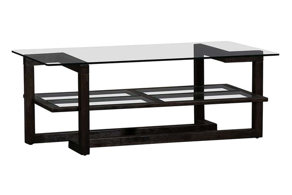 Parson Contemporary Rectangular Geometric Base Coffee Table With Glass Top And Shelf